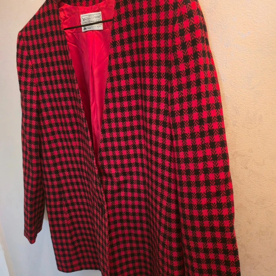 Vintage Miss Pendleton Womens Blazer Jacket Red Black Houndstooth Wool Size 12 - Image 3 of 4