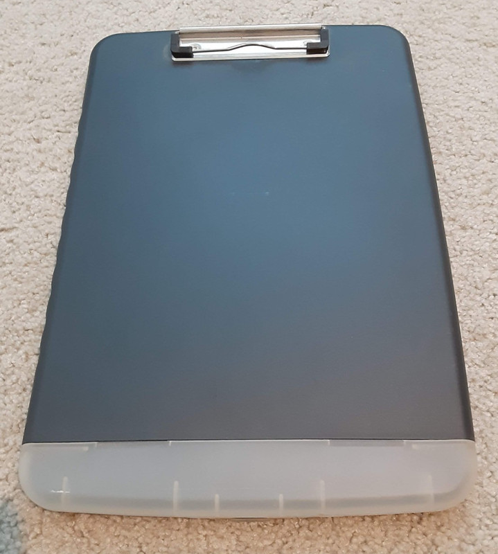 Plastic Clip Board with storage Notch in back to hang - Side Opening- Pen Holder