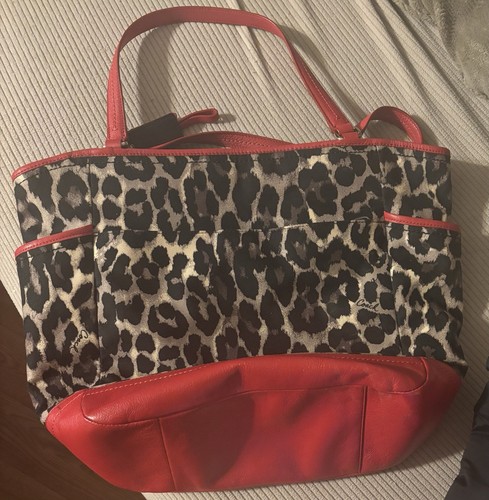 Large Coach Red And Cheetah Print Purse - Picture 7 of 8