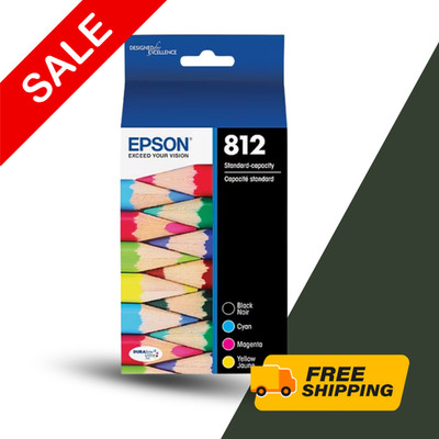 Epson T812 Ink Cartridges 4 Pack Black Color Standard Yield T812120-BCS Genuine