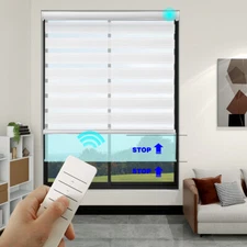 Motorized Zebra Blinds Light Filtering Roller Shades Window- White/Grey