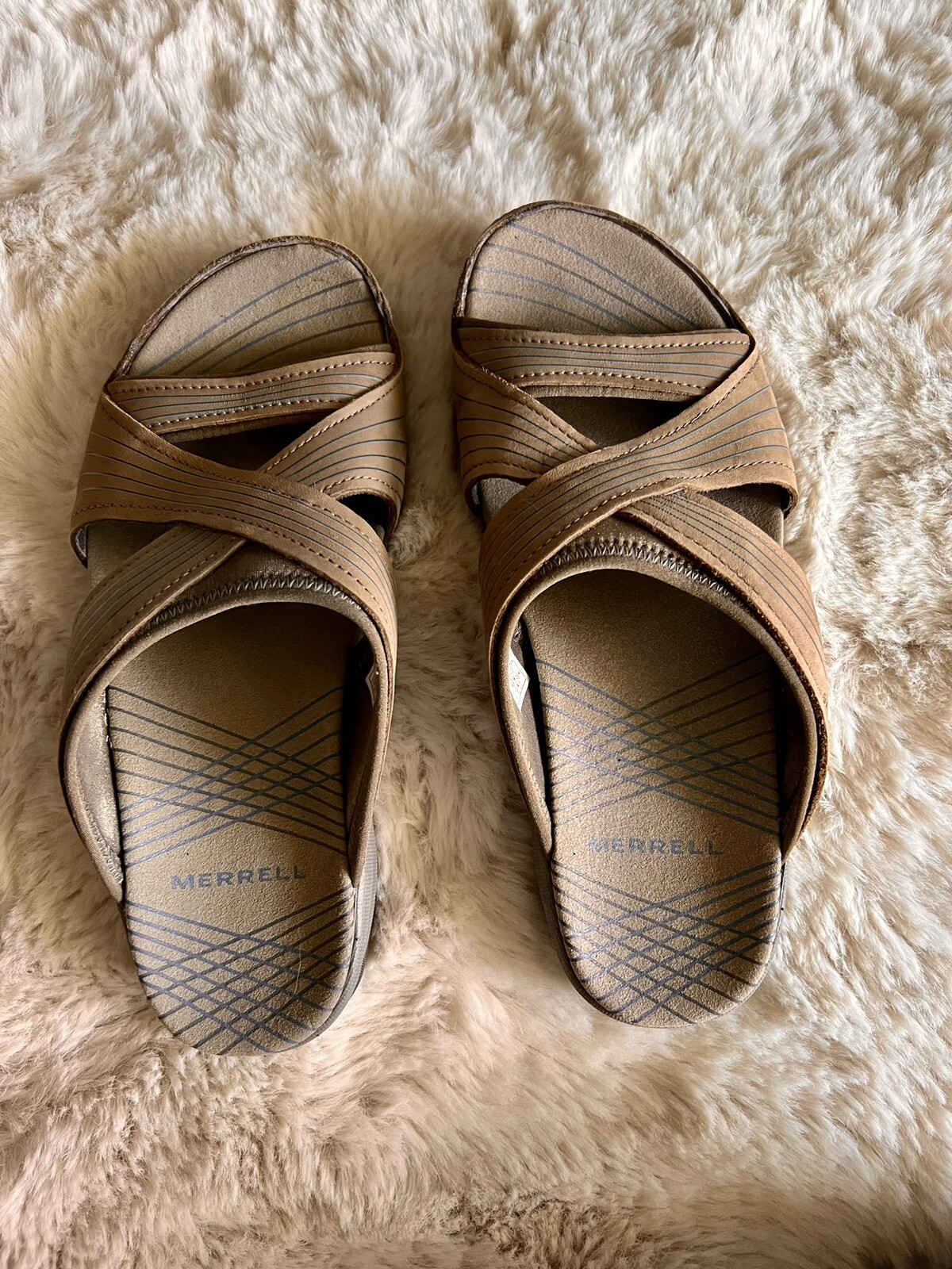 Sandali da donna marroni Merrell taglia 6 slide in pelle leggermente usati