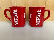 NESCAF&Eacute; Red Mugs Ceramic Coffee Cups Collectible Classic Vtg Smiley Face Happy