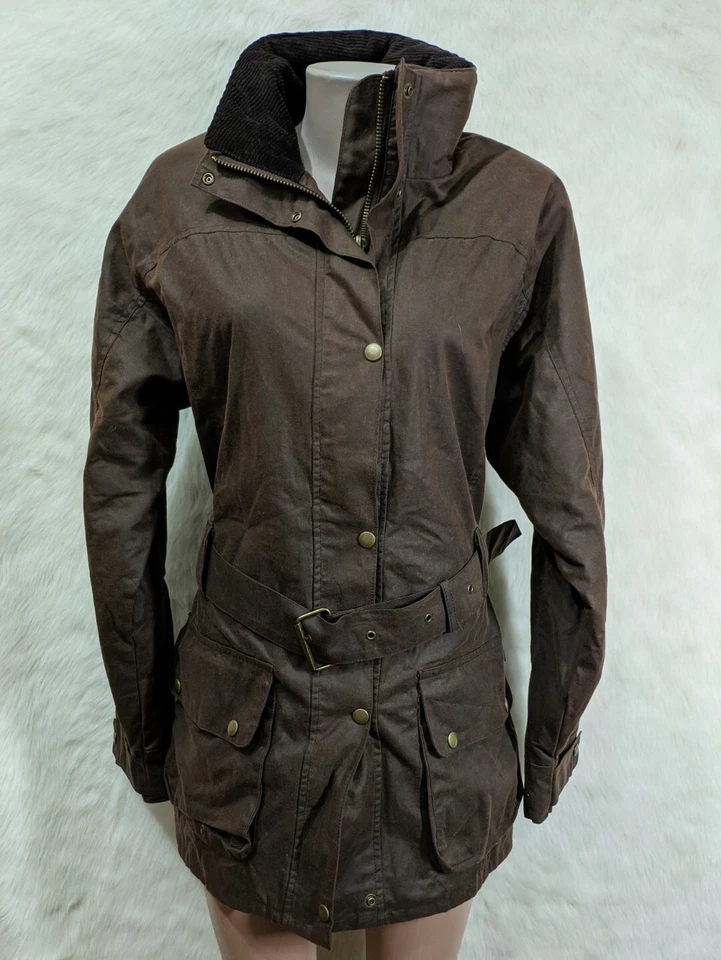 JCB Wax Jacket Biker Workwear Wax Jacket Tartan Lining Belted Ascot  - Image 2 of 4