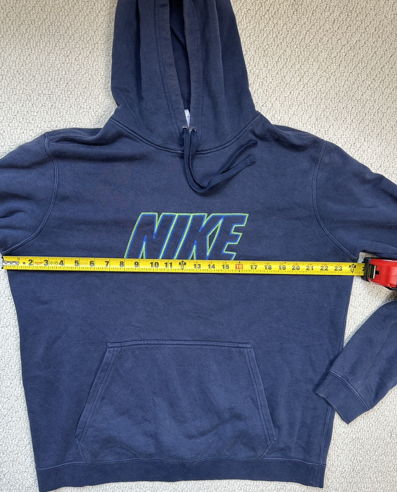 Men’s Large NIKE Navy Blue Hoodie Sweatshirt with Green and Blue
