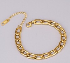 Women Girl Titanium Stainless Steel 7 mm Gold Cuban Link Chain Bracelet 6-7.7"