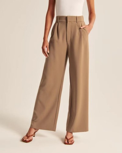 Para mujeres Talla Grande Cintura Alta Pierna Ancha Plisado Bolsillo Informal Traje Pantalones Moda - Imagen 25 de 47
