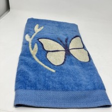 Vintage Zodiac Martex Bath Towel Blue Butterfly Embroidery 44”x22”
