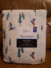 Mainstays SKIERS Trees Flannel Sheet Set King Size 100 Cotton 4 Piece NEW