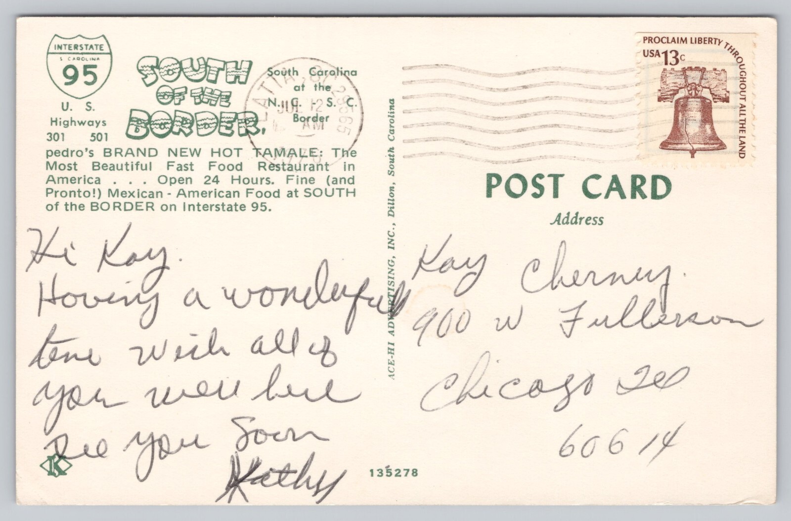 Postcard hot tamale restaurant south of the border South Carolina eBay