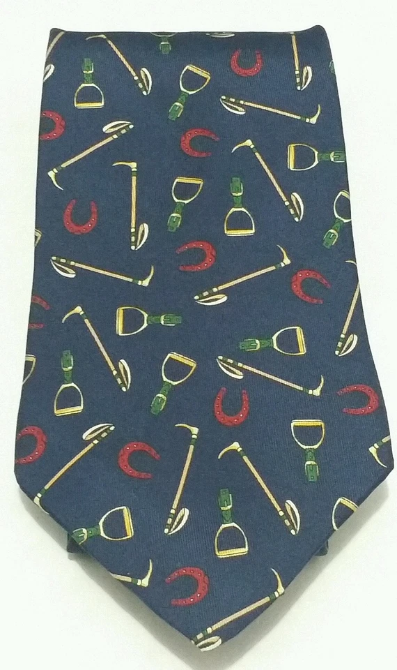 Corbata TOMMY HILFIGER 59,5x4 Seda Ecuestre Montar Cultivo Herradura Estribo Jockey Foto 3 de 4