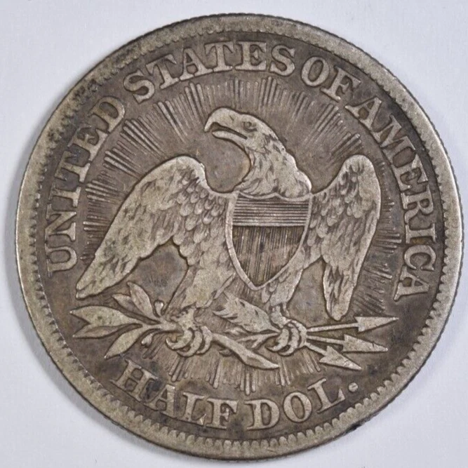 1853 SEATED HALF DOLLAR ARROWS & RAYS ~ VERY ORIGINAL NEVER-CLEANED VF! INV#3 - Image 2 of 2