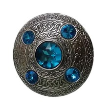 Mens Kilt Fly Plaid Brooch Sky Blue Stone Antique/Ladies Celtic Brooches/Shawl