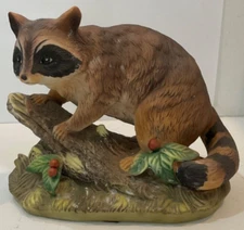 Vintage Figurine from Masterpiece Porcelain by Homco Raccoon on Log T02