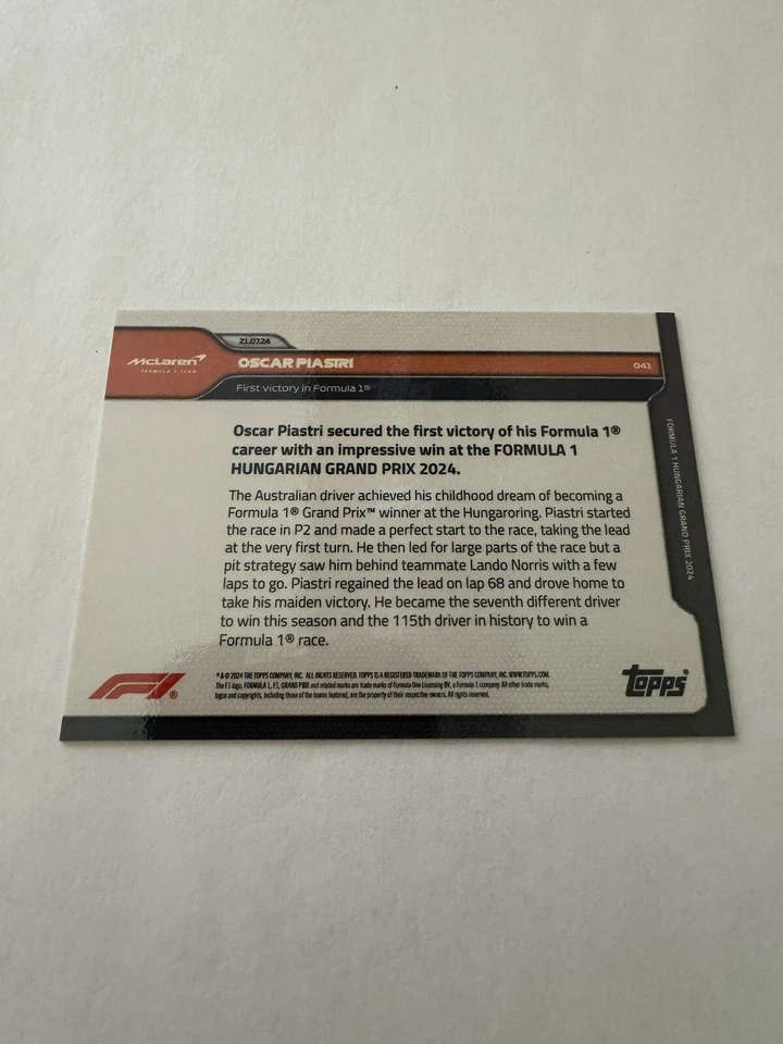 2024 TOPPS NOW FORMULA 1 OSCAR PIASTRI # 41 FIRST VICTORY IN FORMULA 1 🔥 - Image 2 of 2