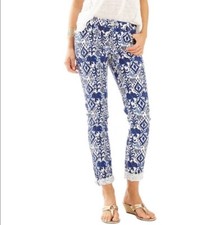 Lilly Pulitzer 4 Callahan Pants Bright Navy Tons Of Fun Print Straight Leg M34