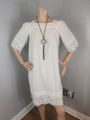 Antik Batik Anthropologie White Broderie Anglaise Smock Victoriana Dress Appx 10