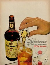 1964 Seagram's 7 Crown Whiskey Alcohol Vintage Print Ad Shot Mixer Cherries USA
