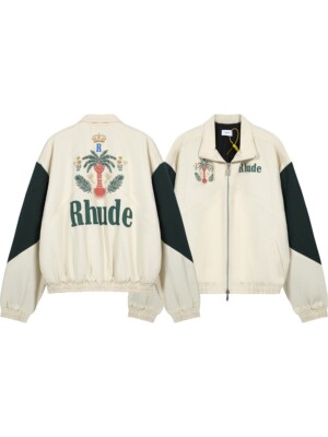  NEW RHUDE Men Retro Coconut Tree Logo Polyester Lapel Leisure Coat Jacket S-XL