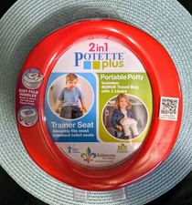 Potette Plus 2 in 1 Toddler Travel Potty Training Toilet Seat + Potty, Red