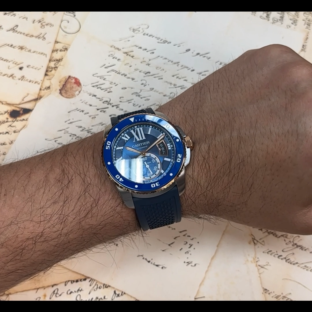 Cartier Calibre Diver Steel & 18k Rose Gold Bezel Blue 42mm Watch