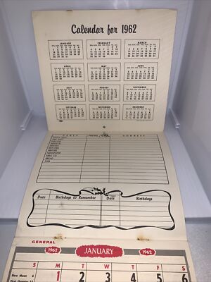 VINTAGE ADVERTISING CALENDAR 1962 JOSEPH E. SHEARER SWISSVALE PA MONTHLY  RECIPES | eBay