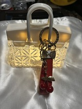 Cherry Keychain w/ Faux Leather Strap  Rhinestone Accents