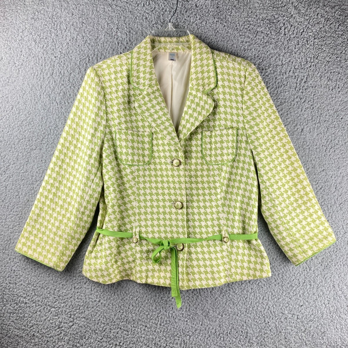 VTG Old Navy Houndstooth Blazer Womens L Large Jacket Y2K Green