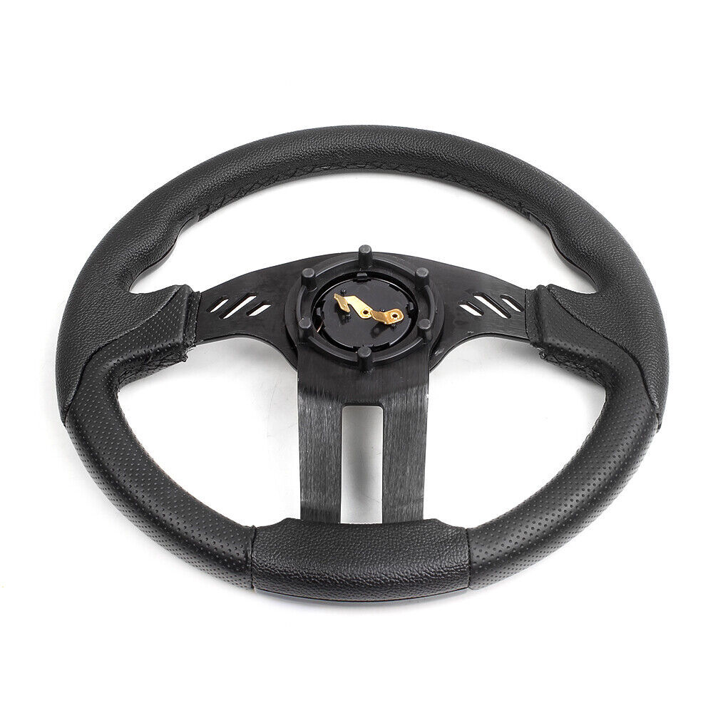 Black 13INCH Leather Racing Steering Wheel Drifting 6 Bolt Universal Flat Dish