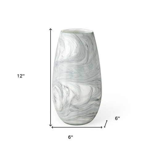 12" Gray and White Marble Design Glass Vase - 第 7/7 張圖片