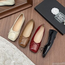 Women's Square Toe Ballet Flats Bow Knot Slip On Comfortable Casual Shoes