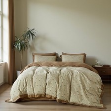 NEW Anthro Khaki Floral Vintage Queen / King Cotton Bedding Duvet  Sham Set