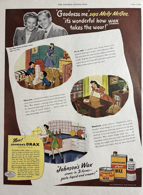 1945 Johnson & Sons Inc Racine Wax Paste Liquid Cream Molly Mcgee VTG Print Ad