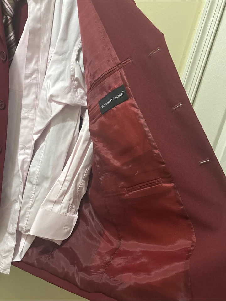 Vittorio St.Angelo Borgoña 3 Botones Forrado Chaqueta, Traje Chaqueta, Abrigo Deportivo 46R Foto 3 de 4