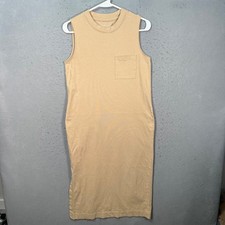 Everlane Womens Small Beige Sleeveless Midi Tank Dress w/ Side Slits 100% Cotton