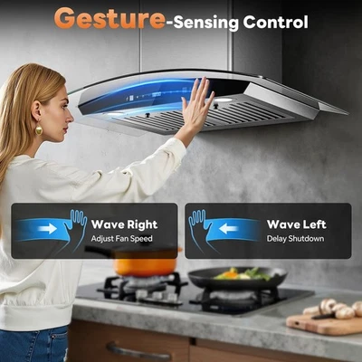 TIEASY 30 Inch Kitchen Wall-Mounted Range Hood 700CFM Touch Glass Panel Three Speed New