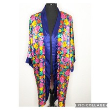 Victoria s Secret Gold Label vintage blue pink yellow floral kimono robe OSFA
