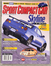 November 1998 cover of Sport Compact Car magazine featuring a blue Nissan Skylin