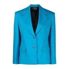 NWT Versace La Vacanza Allover Logo Wool Jacket Blazer Blue IT 40 US 4 3,525