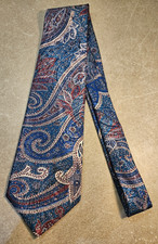 Vintage Reed St. James Men's Neck Tie, Blue and Red Paisley, Made in USA