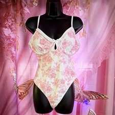 No Boundaries White/Pink Floral Underwired Bodysuit Adjustable Straps Bow L