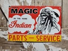 VINTAGE INDIAN MOTORCYCLE PORCELAIN SIGN DEALER SERVICE SALES BIKE PARTS 17"