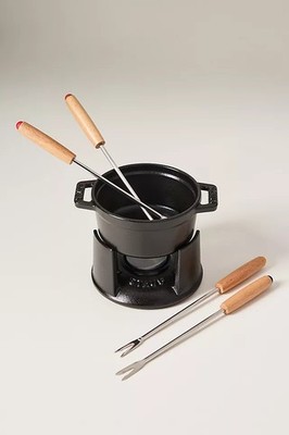 Staub Mini Schokoladenfondue Set 10 cm / 0,25 qt mattschwarz Gusseisen & 4 Gabeln