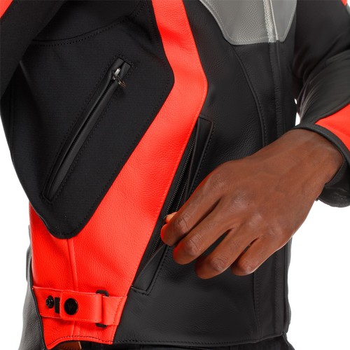 Mens Motorcycle Leather Jacket 52 - Dainese Racing 5 - Silver-Black-Fluoro Red - Picture 5 of 9