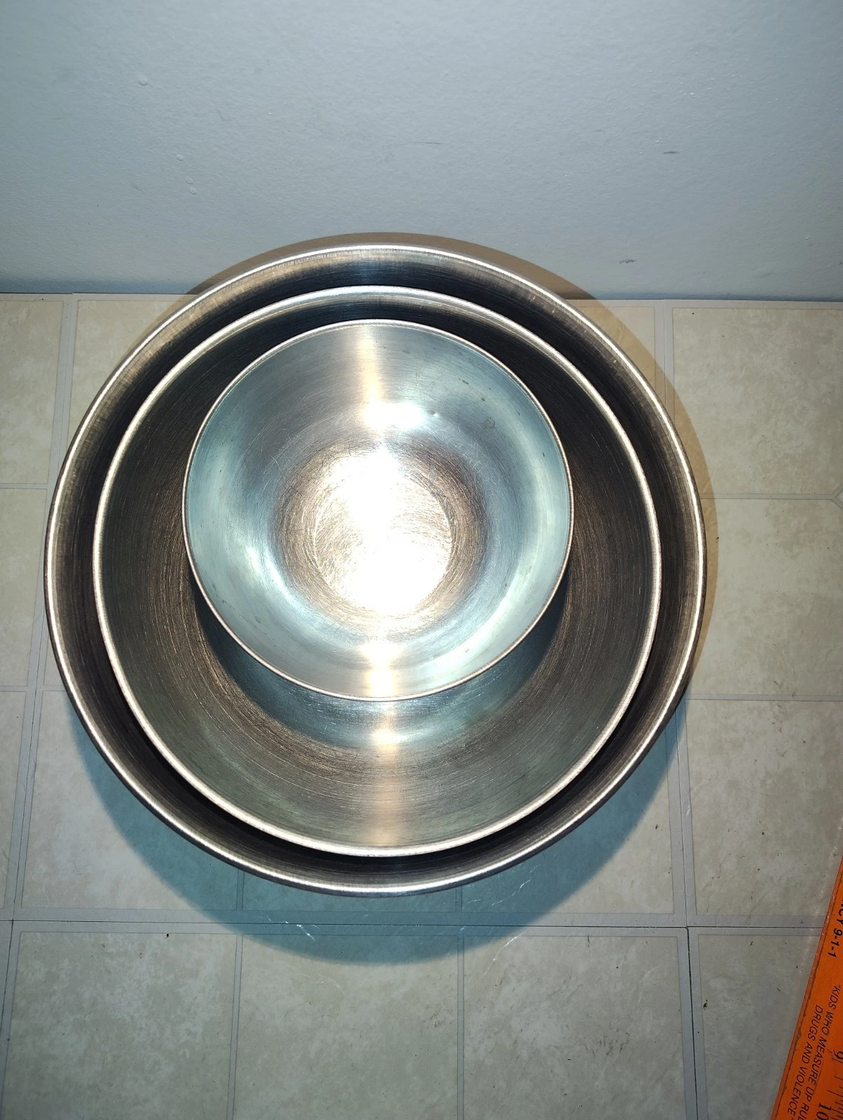 VTG Interpur NESTING Bowls Stainless Steel Mixing Bowls 5" 8" 9" (LOT of 3)