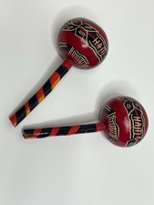 Vintage Pair Haitian Maracas Hand Painted Wood Rumba Shakers Haiti