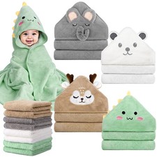 12 PCS Baby Bath Towels Set 4 Hooded 8 Washcloths Animal Cotton Gift Soft