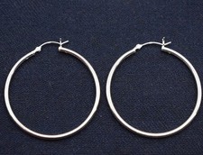 2mm X 40mm Plain Polished Round Hoop Earrings Real Solid 925 Sterling Silver