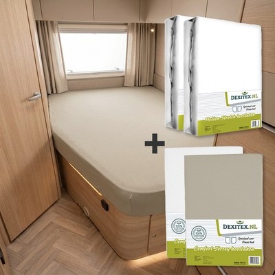 Spannbettlaken Wohnmobil Französisches Bett Links 2x Jersey + 2x Molton MultiFit