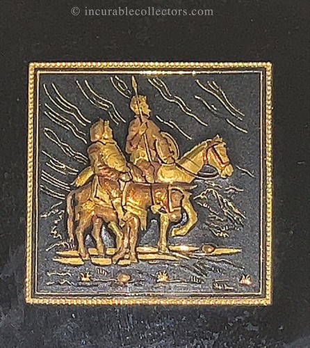 Vintage Damascene Toledo Spain Gold Don Quixote Sancho Panza engraving Framed